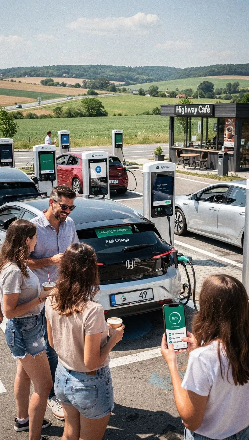 Modern töltőpont, amely a fenntartható közlekedés jövőjét képviseli.