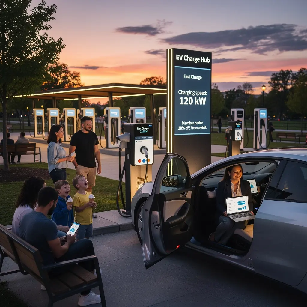 Elektromos autó töltőállomás, ahol a járművek gyorsan feltölthetők.